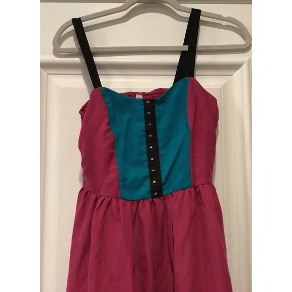 Xhilaration Dress Size Medium Pink Sleeveless Blue Color Block Y2K Fairy - Picture 2 of 16